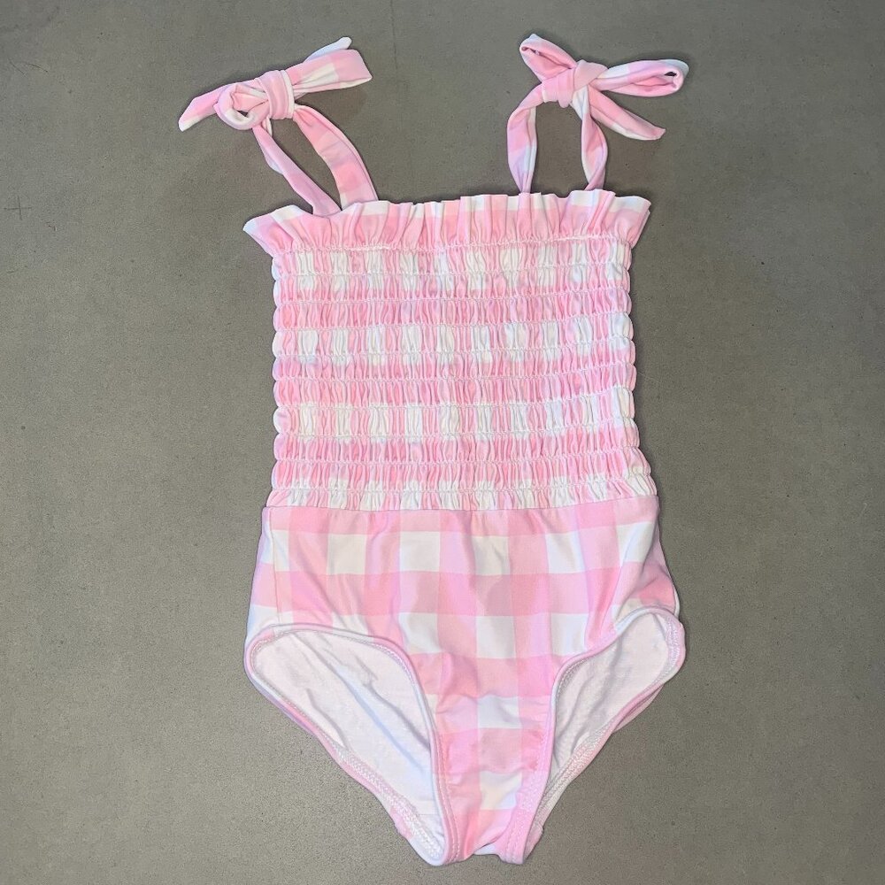 Minnow Swim Smocked One-Piece | Pink Gingham | Size 2T